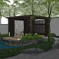 New Chinese-style Courtyard Landscape Under-forest Rest Pavilion Waterscape 3d model