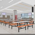 Spacious Clean Dining Hall Interior With Tables Chairs And Food Counters