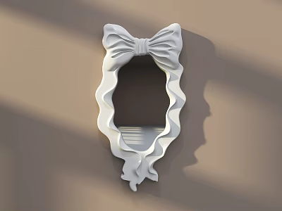 White Decorative Mirror with Bow Shaped Frame Wavy Edges on Light Brown Wall with Shadows 3d model