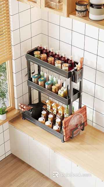 Practical Kitchen Cabinet With Multi Tier Shelf Organizing Spices Condiments And Kitchen Supplies 3d model 