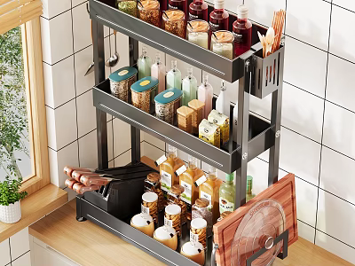 Practical Kitchen Cabinet With Multi Tier Shelf Organizing Spices Condiments And Kitchen Supplies 3d model