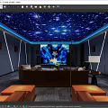 Home Theater Room With Starry Sky Ceiling Large Projection Screen And Comfortable Sofa 3d model