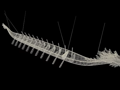 Intricate Dragon Boat Themed Wireframe Art Installation With Geometric Structure On Black Background 3d model