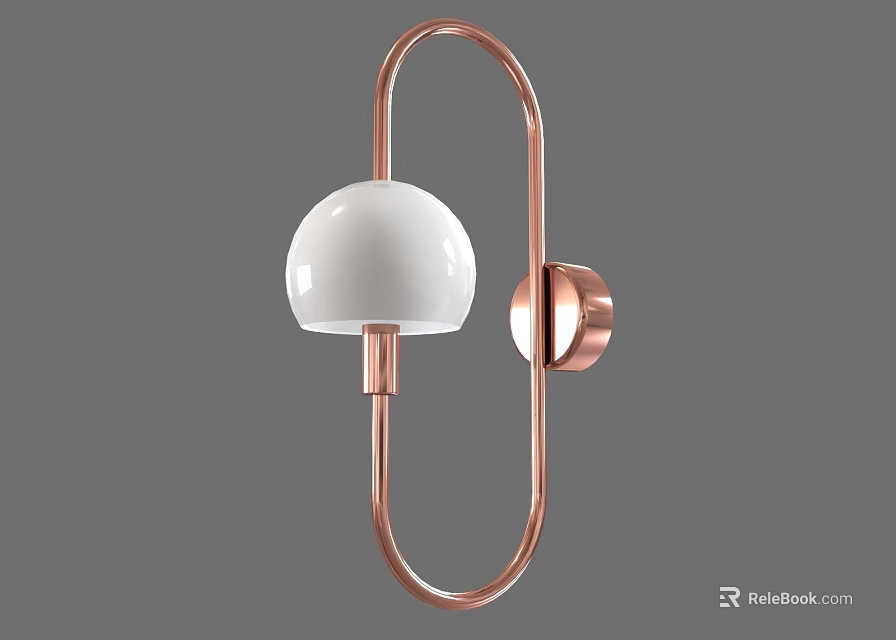 Modern Copper Wall Lamp With Curved Circular Frame And White Spherical Lampshade 3d model 