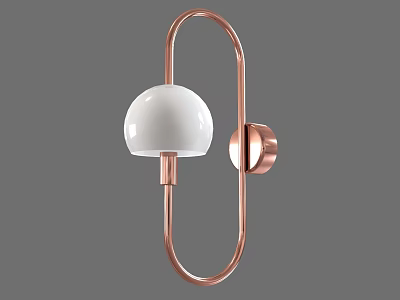 Modern Copper Wall Lamp With Curved Circular Frame And White Spherical Lampshade 3d model