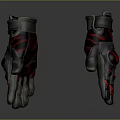 Red And Black Patterned Gloves With Leather Straps And Protective Design