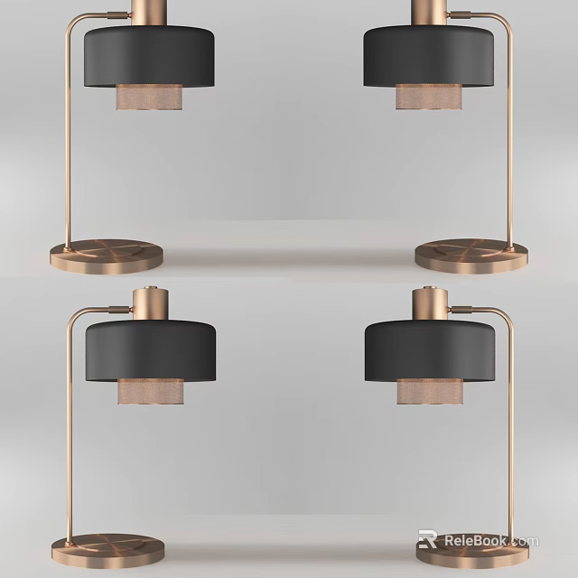 Modern Table Lamp Design With Copper Metal Stand And Black Fabric Shade 3d model 