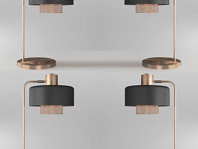 Modern Table Lamp Design With Copper Metal Stand And Black Fabric Shade 3d model