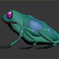 3D Animated Teal Frog Character With Pink Eyes And Blue Spots