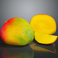 Fresh Ripe Mango With Whole Fruit Sliced Pieces Yellow Flesh Red Yellow Green Skin