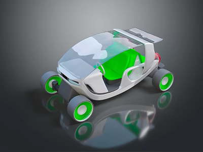 Futuristic Small Car With Transparent Roof Green Seats White Body And Green Wheels 3d model