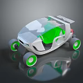 Futuristic Small Car With Transparent Roof Green Seats White Body And Green Wheels
