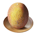 Fresh Ripe Cantaloupe Fruits on Wooden Plates with Netted Skin Texture