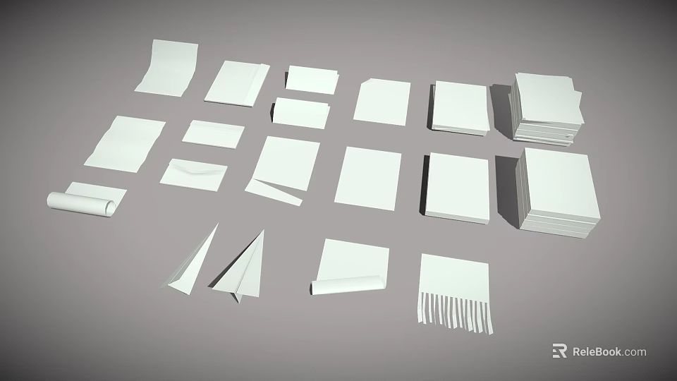 Assorted Paper Products With Folded Sheets Stacked Piles And Decorative Fringe Details 3d model 