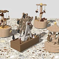 Wooden Decorative Ornament Set With Carousel Ferris Wheel And Figurine Designs