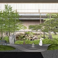 Japanese Zen Rock Garden With Bamboo Stones Raked Sand And Bonsai Tree