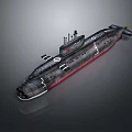 Gray Military Submarine With Red Bottom Hull As Underwater Combat Weapon System