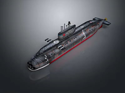 Gray Military Submarine With Red Bottom Hull As Underwater Combat Weapon System 3d model