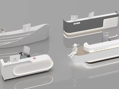 Various Modern Reception Desk Designs With Curved Counter Lighting and Staff Figures 3d model