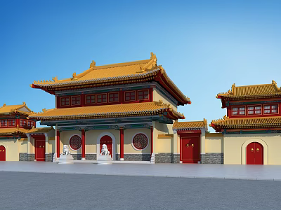 Traditional Chinese Ancient Architecture With Yellow Glazed Roof Red Columns And Courtyard 3d model