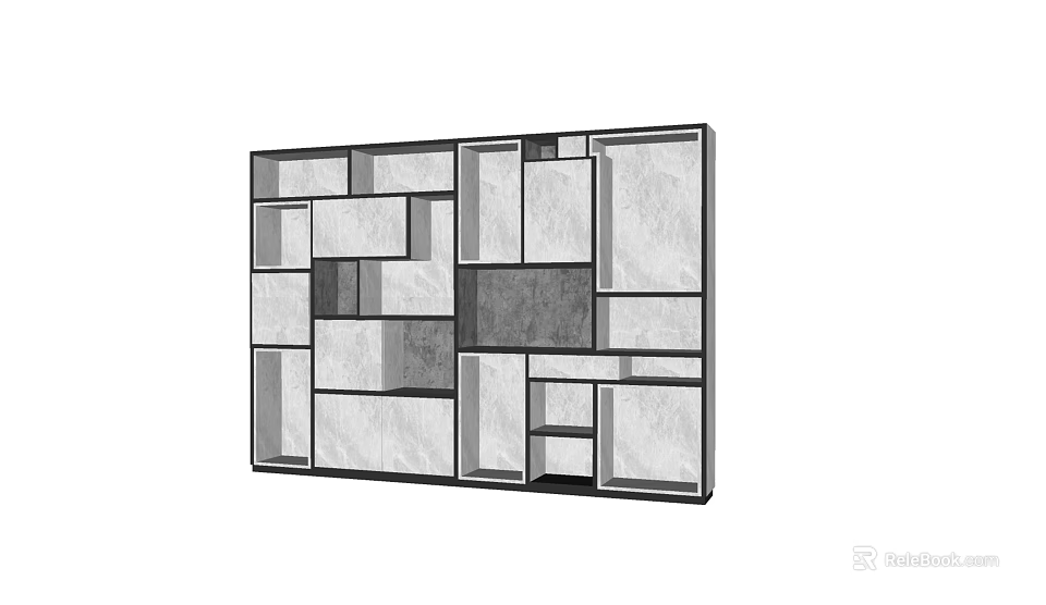 Modern Geometric Display Shelf With Multiple Cubbies And Contrast Color Panels 3d model
