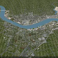 Aerial Planning of Urban Layout With River Road Network and Green Spaces