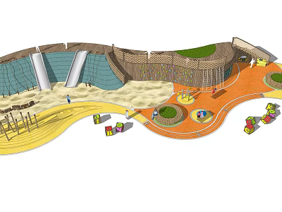 Fun Children's Playground With Slides Sandpit Climbing Net And Colorful Facilities 3d model