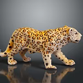 Yellow Leopard Figurine With Black Spots In Standing Pose On Black Background 3d model