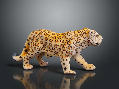 Yellow Leopard Figurine With Black Spots In Standing Pose On Black Background 3d model
