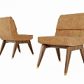 Two Brown Velvet Dining Chairs With Wooden Legs And Gold Accents