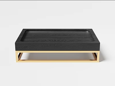 Black Wooden Surface Tray With Gold Metal Base Frame For Daily Serving And Decorative Use 3d model