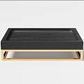 Black Wooden Surface Tray With Gold Metal Base Frame For Daily Serving And Decorative Use