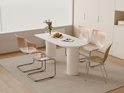 Cream wind dining table and chair combination model