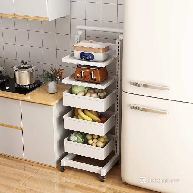 Practical Kitchen Storage Rack With Drawers Shelves Vegetables Fruits And Appliances 3d model 