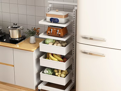 Practical Kitchen Storage Rack With Drawers Shelves Vegetables Fruits And Appliances 3d model