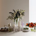 Decorative Ornament Combination With Fresh Flower Bouquet Candles And Citrus Fruits