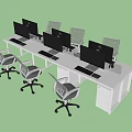 Modern Office Workstation With White Desks Gray Chairs And Computer Monitors 3d model