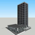 Modern Architectural Complex With Tall Building Low Rise Podium And Glass Windows Exterior