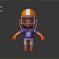3D Cartoon Football Player With Orange White Helmet Blue Jersey Number 45 Orange Gloves Shoes