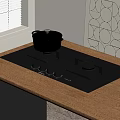 Modern Gas Stove Kitchen Appliance On Wooden Countertop With Covered Pot And Geometric Wall