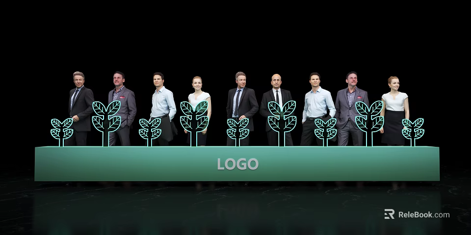 Commercial Equipment Display Stand With Team Green Tree Logo Design 3d model 