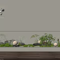 Indoor Landscape Design With Built-in Green Plants Illuminated Lights And Wooden Floor