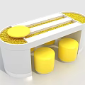 White Oval Table With Yellow Grains And Round Lid Plus Three Yellow Stools 3d model