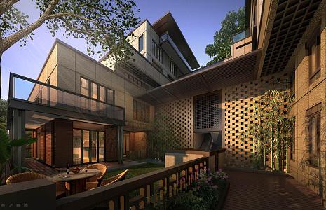 New Chinese-style Residential Building Center Landscape 3d model