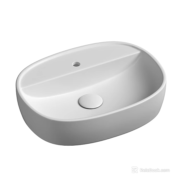 Modern White Oval Shaped Countertop Washbasin With Smooth Surface And Central Drain Hole 3d model 
