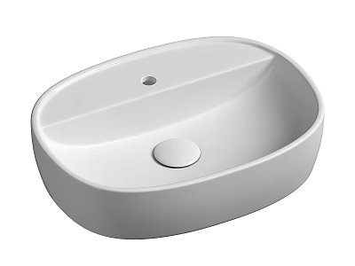 Modern White Oval Shaped Countertop Washbasin With Smooth Surface And Central Drain Hole 3d model
