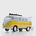Yellow and White Canteen Van with Open Doors Shelves Items Foldable Tables Chairs and Signboard