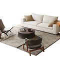 Beige Sofa and Coffee Table Set with Armchairs Rug Side Table and Table Lamp 3d model