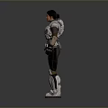 Warrior Character In Detailed Metallic Armor Featuring Shoulder Plates And Leg Guards