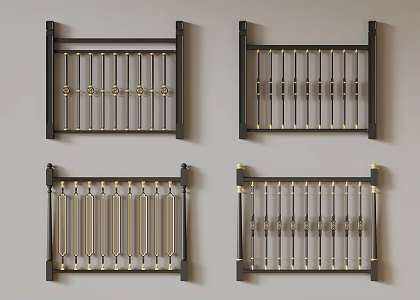 French Railing Modern Handrail Railing Stairs 3d model